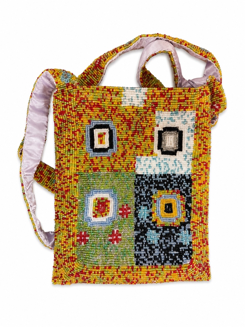 Vintage Multicolor Hand Beaded Geometric Crossbody Bag Y2K